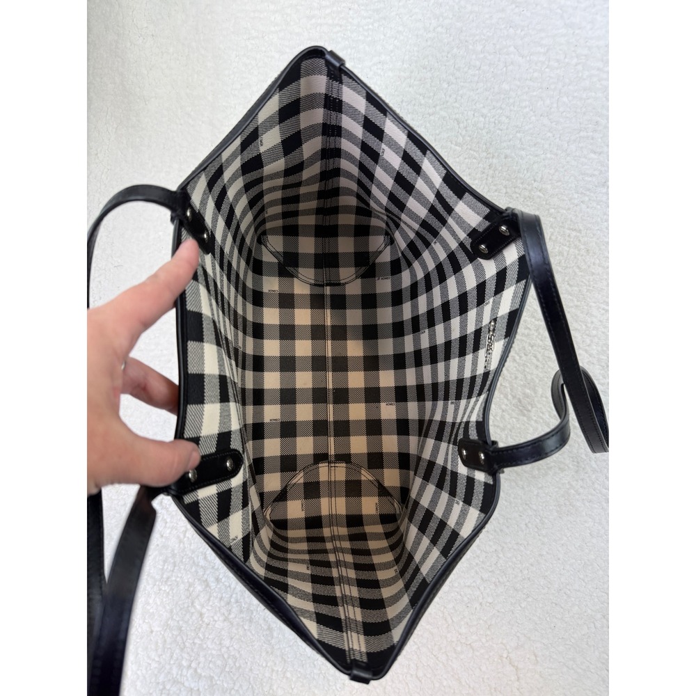 Coach City Tote Reversible Black Crossgrain Leather Gingham Plaid Handbag - Picture 7 of 11